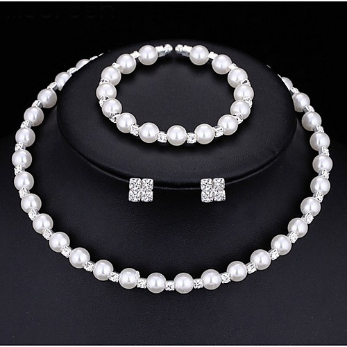 

Women's Pearl AAA Cubic Zirconia Jewelry Set Stud Earrings Bracelet Ladies Fashion Imitation Pearl Earrings Jewelry White For Wedding Party Engagement Gift Masquerade Engagement Party