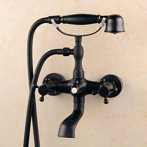 

Hand Held Bathtub Faucet - Antique Oil-rubbed Bronze Centerset Ceramic Valve Bath Shower Mixer Taps / Brass / Single Handle Two Holes