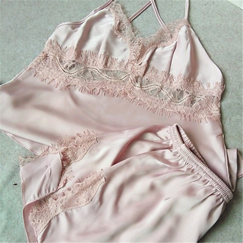 

Women's Backless Sexy Satin & Silk Nightwear Solid Colored Black / Blushing Pink / Fuchsia M L XL