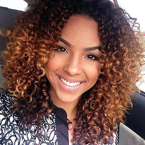 

Virgin Human Hair Glueless Lace Front Wig Peruvian Hair Kinky Curly Ombre Wig Middle Part / With Baby Hair 150% 10-26 inch Natural Hairline / African American Wig / 100% Hand Tied Auburn / Ombre