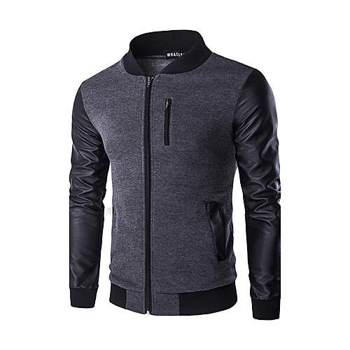 

Men's Basic Jackets Solid Colored Streetwear Fall Jacket Regular Daily Long Sleeve Polyester Coat Tops Black