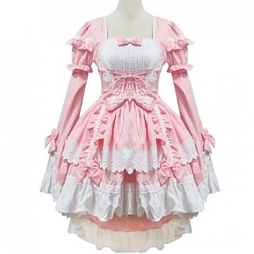 

Princess Sweet Lolita Vacation Dress Summer Dress Women's Girls' Cotton Japanese Cosplay Costumes Pink Solid Colored Bowknot Cap Sleeve Long Sleeve Short / Mini / Tuxedo / High Elasticity