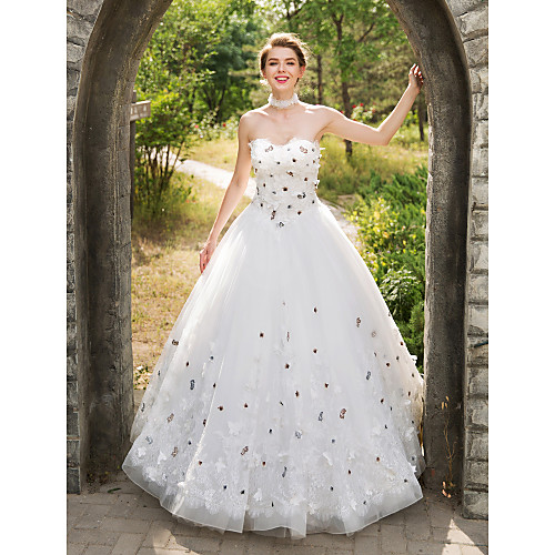 

Ball Gown Wedding Dresses Sweetheart Neckline Floor Length Lace Tulle Sleeveless with Lace Appliques Flower 2021