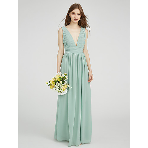 

Sheath / Column V Neck Floor Length Chiffon Bridesmaid Dress with Ruched / Side Draping