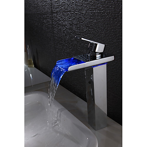 

Bathroom Sink Faucet - Waterfall / LED Chrome Centerset Single Handle One HoleBath Taps / Brass