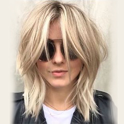 

Human Hair Capless Wigs Human Hair Wavy Layered Haircut / Short Hairstyles 2019 / With Bangs Halle Berry Hairstyles Side Part Medium Length Machine Made Wig Women's