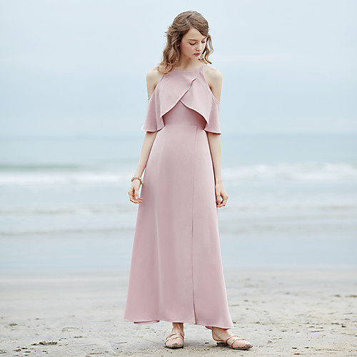 

Women's Swing Dress Maxi long Dress Blushing Pink Sleeveless Dusty Rose Solid Colored Off Shoulder Vintage Holiday Going out Beach Off Shoulder S M L / Ruffle