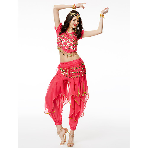 

Belly Dance Top Sequin Women's Performance Short Sleeves Dropped Chiffon