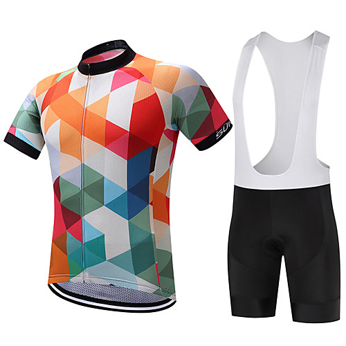 

SUREA Men's Short Sleeve Cycling Jersey with Bib Shorts Polyester Coolmax Silicon Argyle Bike Clothing Suit Breathable Quick Dry Reflective Strips Sweat-wicking Sports Argyle Mountain Bike MTB Road