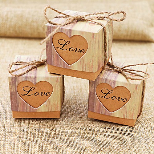 

Round / Square / Cubic Card Paper Favor Holder with Heart Design / Printing Favor Boxes - 50