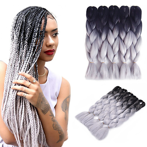 

Braiding Hair Straight Jumbo Braids Synthetic Hair / 100% kanekalon hair 5pcs Hair Braids Silver / Black / Ombre 24 inch Ombre Braiding Hair