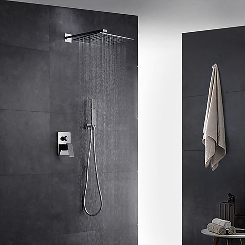 

Contemporary Art Deco/Retro Modern Wall Mounted Rain Shower Pullout Spray Thermostatic Brass Valve Two Holes Single Handle Two Holes Bath Shower Mixer Taps