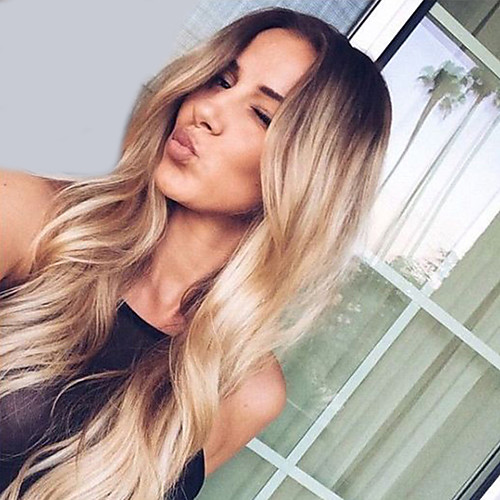 

Synthetic Wig Natural Wave Kardashian Wavy Middle Part Wig Black / Blonde Ombre Long Very Long Light golden Blonde Synthetic Hair 28 inch Women's Fashionable Design Fashion Wedding Black / Blonde