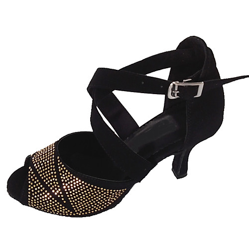 

Women's Latin Shoes Sandal Rhinestone Customized Heel Black / Gold Navy Leopard Buckle