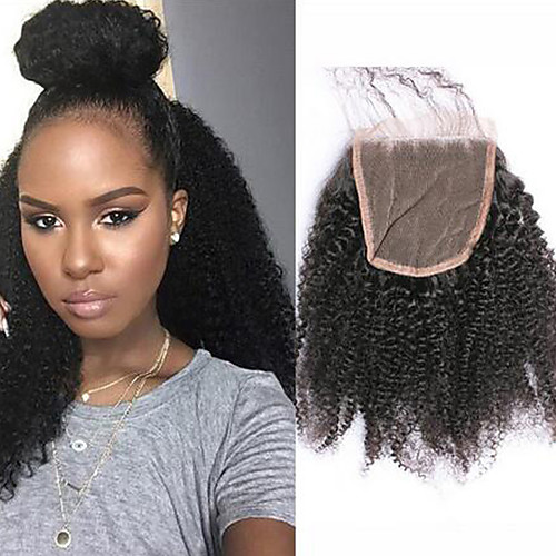 

SunnyQueen Brazilian Hair 4x4 Closure Curly / Afro / Classic Free Part / Middle Part / 3 Part French Lace Remy Human Hair / Human Hair Daily