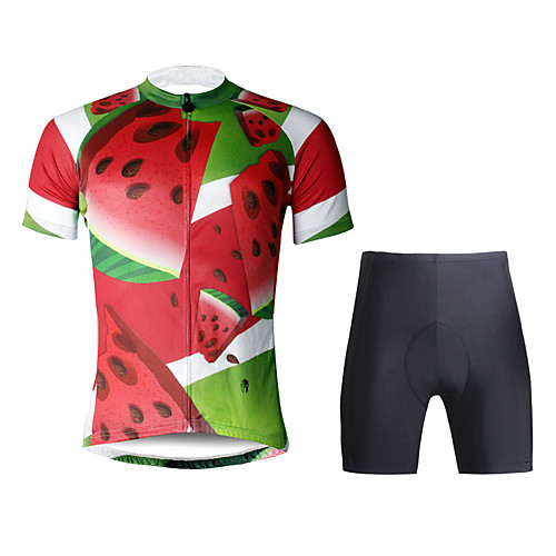 

ILPALADINO Men's Short Sleeve Cycling Jersey with Shorts Black Bike Clothing Suit Breathable 3D Pad Quick Dry Ultraviolet Resistant Reflective Strips Sports Lycra Watermelon Mountain Bike MTB Road