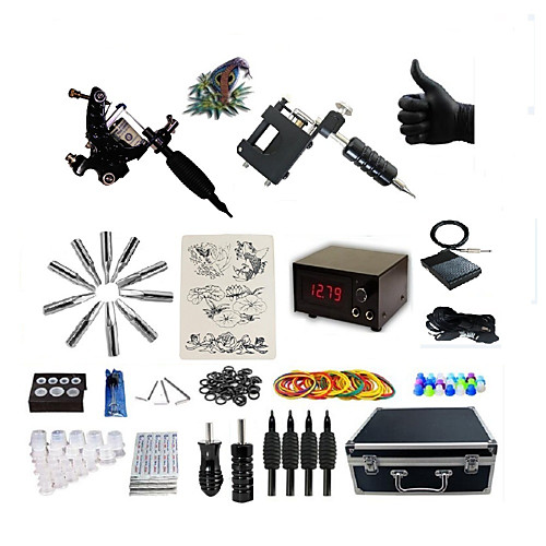 

BaseKey Professional Tattoo Kit Tattoo Machine - 2 pcs Tattoo Machines, Professional Alloy 20 W LCD power supply 1 rotary machine liner & shader / 1 alloy machine liner & shader / Case Included