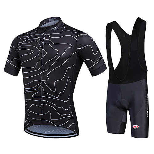 

Fastcute Men's Short Sleeve Cycling Jersey with Bib Shorts Red Green Blue Bike Shorts Bib Shorts Jacket Breathable 3D Pad Quick Dry Sweat-wicking Sports Polyester Silicon Lines / Waves Mountain Bike