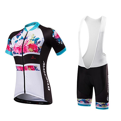 

Malciklo Women's Short Sleeve Cycling Jersey with Bib Shorts Coolmax Spandex Lycra White Floral Botanical Plus Size Bike Bib Shorts Jersey Padded Shorts / Chamois Breathable Anatomic Design