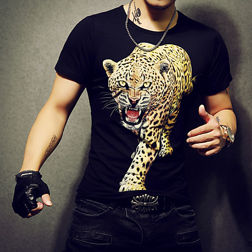 

Men's T shirt Animal Print Short Sleeve Daily Tops Cotton Active Casual Black