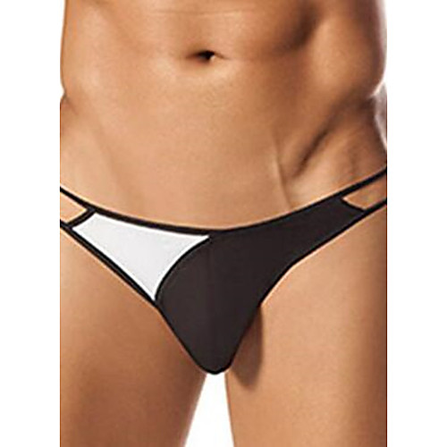 

Men's G-string Underwear Color Block Low Waist Black Blue Red S M L