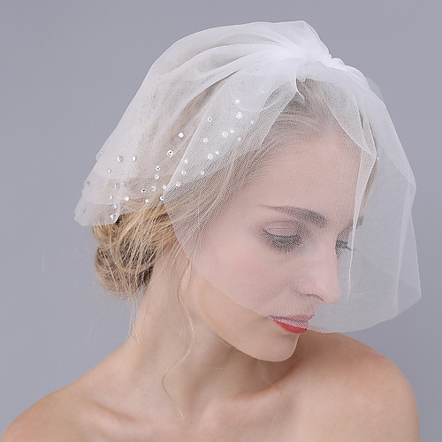 

Three-tier Cut Edge Wedding Veil Blusher Veils 53 Rhinestone Tulle / Classic