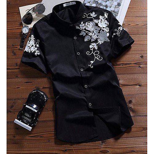 

Men's Shirt Chinese Style Plus Size Print Short Sleeve Daily Tops Casual White Black Blue