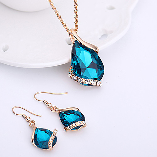 

Women's Sapphire Crystal Jewelry Set Drop Earrings Pendant Necklace Pear Cut Solitaire Drop Ladies Fashion Elegant Rose Gold Crystal Rhinestone Earrings Jewelry Red / Green / Blue For Wedding Party