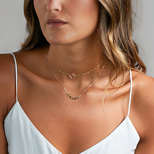 

Women's Choker Necklace Pendant Double Dainty Ladies Basic Delicate Alloy Gold Silver Necklace Jewelry For Wedding Party Anniversary Birthday Gift Daily / Layered Necklace