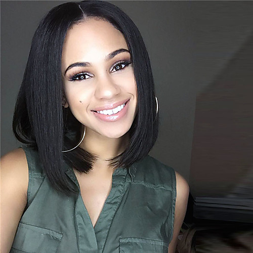 

Synthetic Wig Straight Kardashian Straight Bob Wig Medium Length Natural Black Synthetic Hair Women's Middle Part Bob Middle Part Black