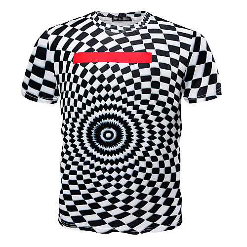 

Men's T shirt Check Print Short Sleeve Daily Tops Cotton Active Casual Black