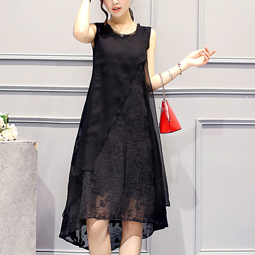 

Women's A Line Dress Knee Length Dress White Black Sleeveless Black Solid Colored Summer Round Neck S M L XL XXL 3XL 4XL 5XL / Plus Size