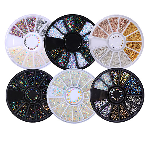 

6 box mixed models shiny nail rhinestones 3d nail art decorations in wheel flat bottom manicure diy nail art accessories
