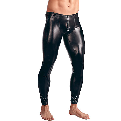 

Men's Patent Leather Erotic Long Johns Solid Colored Mid Waist / Skinny