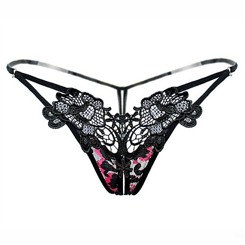 

Women's Cut Out Sexy G-strings & Thongs Panties Embroidery Mid Waist White Black Purple One-Size