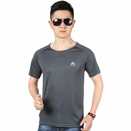 

Men's Hiking Tee shirt Short Sleeve Outdoor Quick Dry Top Summer Running Blue Dark Gray
