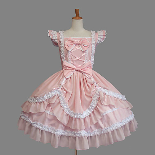 

Princess Sweet Lolita Vacation Dress Dress Women's Girls' Cotton Japanese Cosplay Costumes Plus Size Customized Pink Ball Gown Solid Color Fashion Cap Sleeve Short Sleeve Short / Mini / Tuxedo