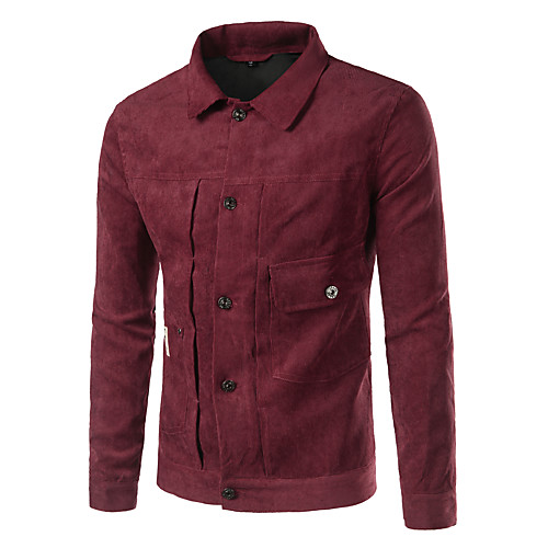 

Men's Basic Jackets Solid Colored Streetwear Fall Jacket Regular Daily Long Sleeve Corduroy Coat Tops Black