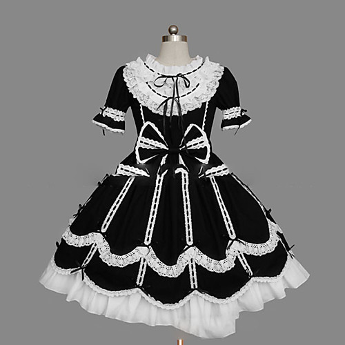

Princess Gothic Lolita Ruffle Dress Vacation Dress Dress Prom Dress Women's Girls' Cotton Japanese Cosplay Costumes Plus Size Customized Black Ball Gown Vintage Cap Sleeve Short Sleeve Short / Mini