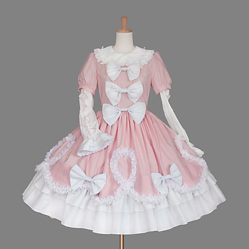 

Princess Sweet Lolita Vacation Dress Dress Women's Girls' Cotton Japanese Cosplay Costumes Plus Size Customized Pink Ball Gown Solid Color Fashion Cap Sleeve Short Sleeve Short / Mini / Tuxedo