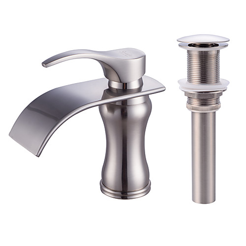 

Faucet Set - Waterfall Nickel Brushed Centerset Single Handle One HoleBath Taps / Brass