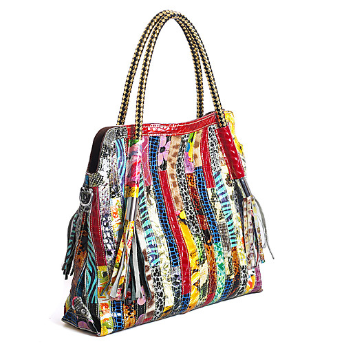 

Women's Split Joint Cowhide Tote Color Block Rainbow / Snakeskin