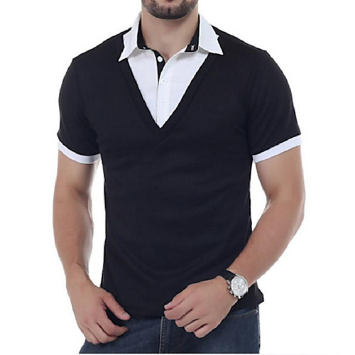 

Men's Polo Color Block Short Sleeve Casual Tops White Black Dark Gray