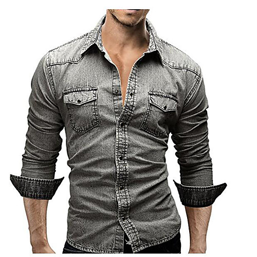 

Men's Shirt Solid Colored Long Sleeve Office / Career Tops Cotton Streetwear Light gray Dark Gray