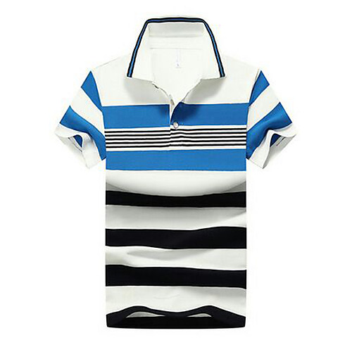 

Men's Polo Striped Buckle Printing Short Sleeve Tops Cotton Blue Red Green