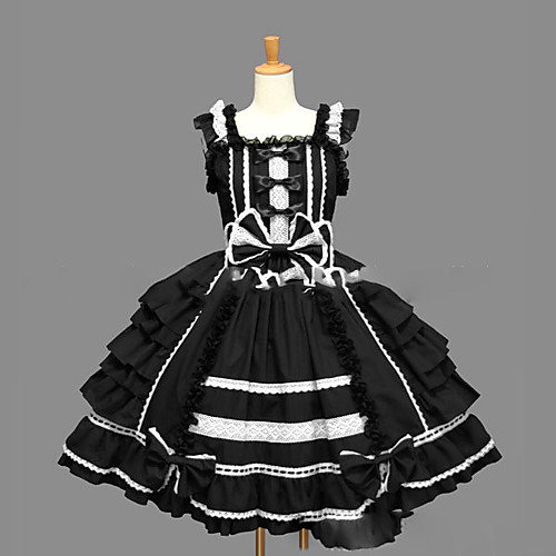 

Princess Gothic Lolita Vacation Dress Dress JSK / Jumper Skirt Prom Dress Women's Girls' Cotton Japanese Cosplay Costumes Plus Size Customized Black Ball Gown Vintage Cap Sleeve Sleeveless Short