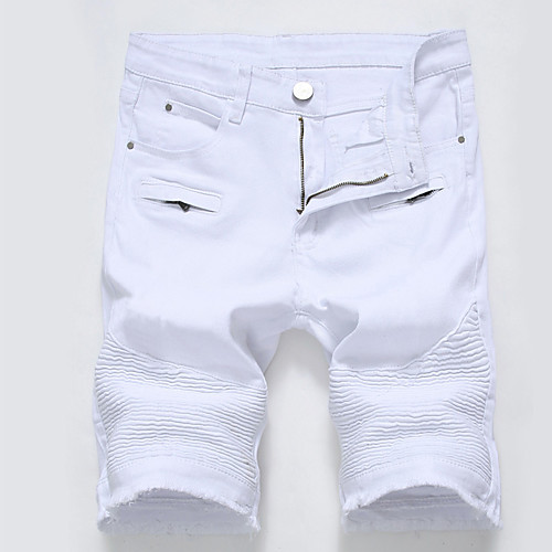 

Men's Plus Size Cotton Daily Slim Shorts Pants Solid Colored Knee Length White Black / Summer