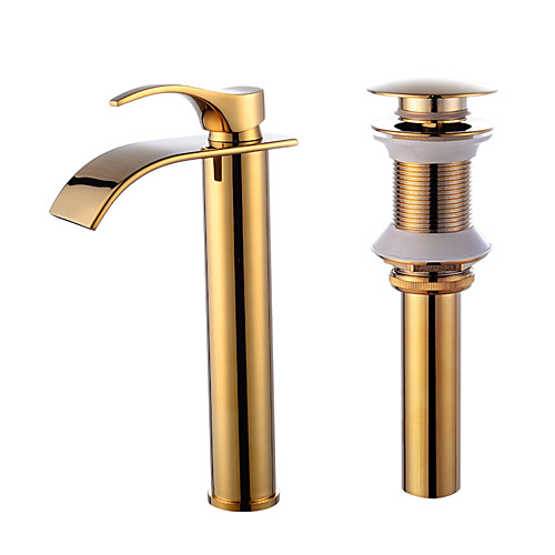 

Faucet Set - Waterfall Gold Centerset Single Handle One HoleBath Taps / Brass