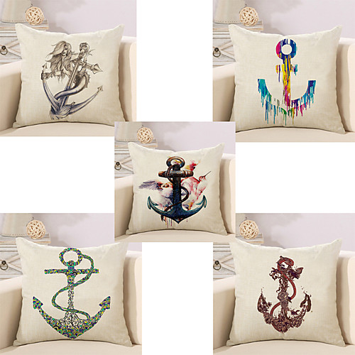 

5 pcs Cotton / Linen Pillow Cover Pillow Case, Novelty Fashion Anchor Retro Traditional / Classic Euro