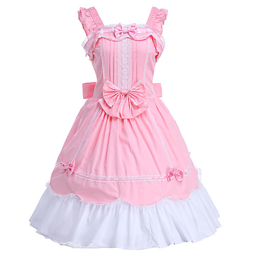 

Princess Sweet Lolita Vacation Dress Dress JSK / Jumper Skirt Women's Girls' Cotton Japanese Cosplay Costumes Pink Solid Colored Sleeveless Knee Length